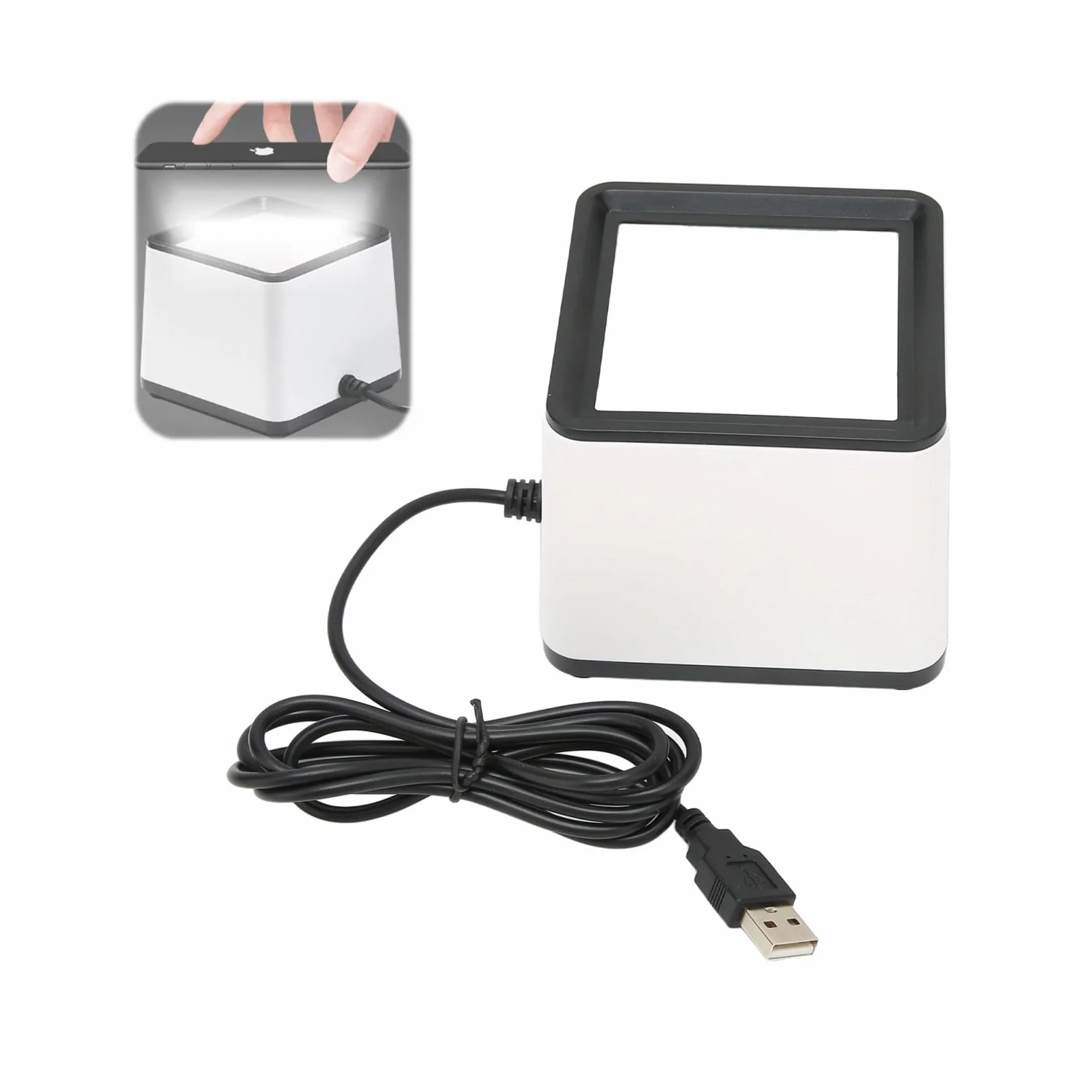 Wolny od Rąk Skaner Kodów Kreskowych, Skaner Kodów Kreskowych R42 2D 1D Wszechstronny Pulpit Czytnik Kodów Kreskowych USB Mobilny Kod Skanowania Pudełko Płatności, dla POS PC Supermarket Księgarnia Re