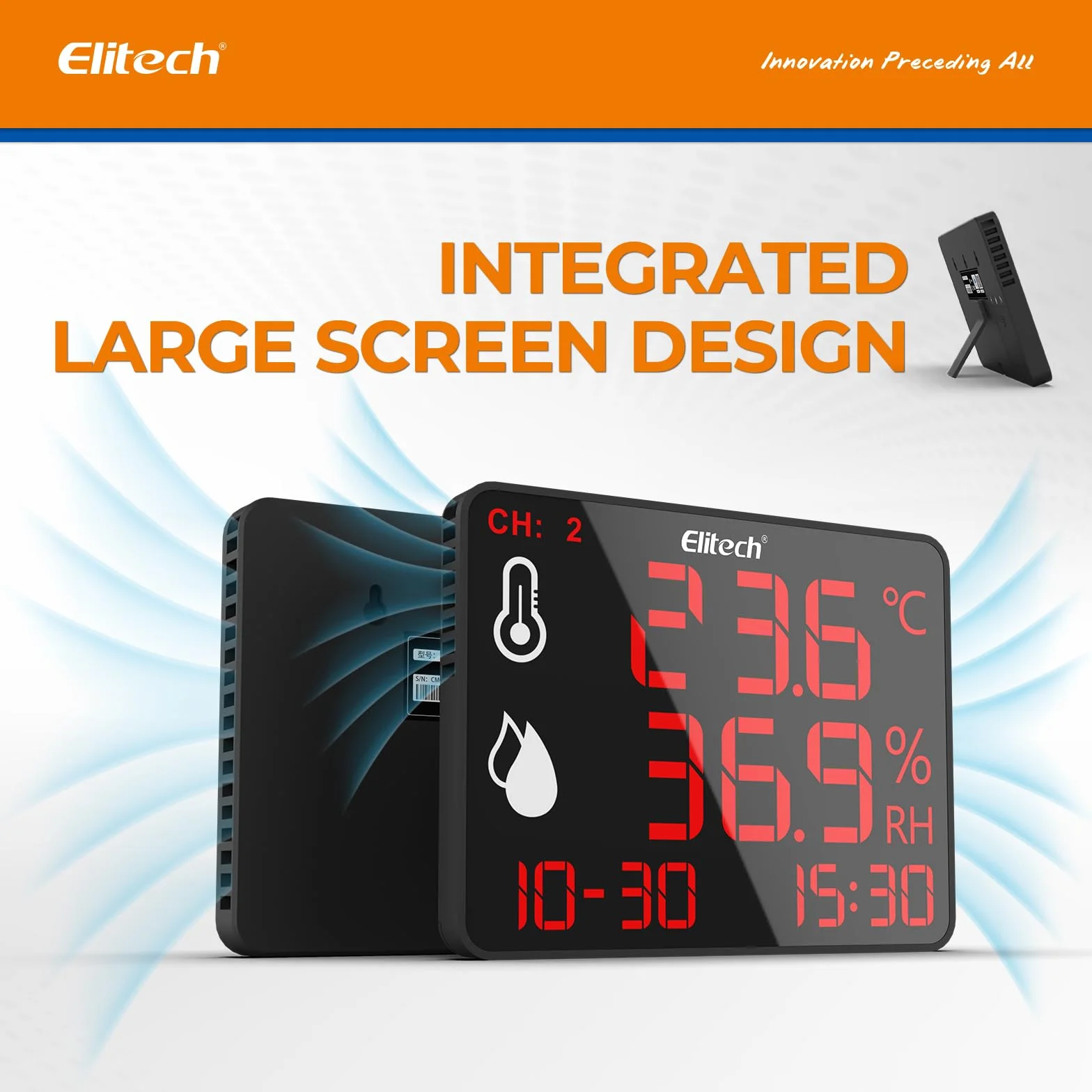 Elitech Cyfrowy termometr z higrometrem z podwójną sondą zewnętrzną 2x2m, rejestrator Bluetooth 30000 punktów, duży ekran do magazynu szklarni laboratoryjnej, DR-230-THDE